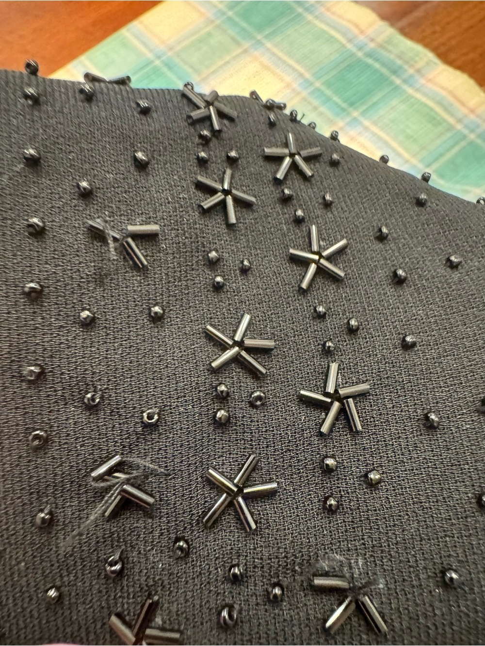 Vintage 90s Short Sleeve Scoop Neck Black Beaded Knee Length Dress Size 10 - Picture 4 of 7